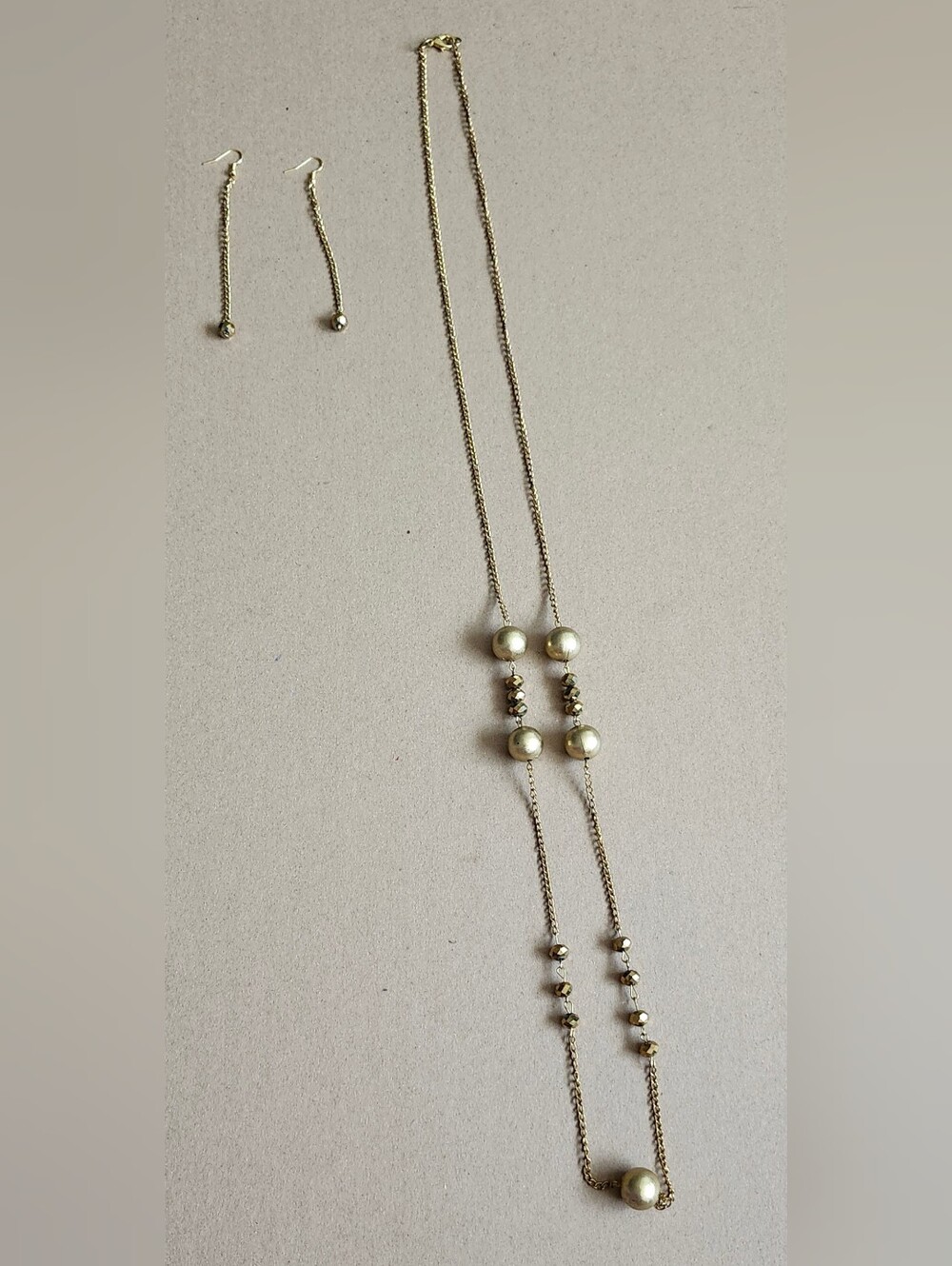 22" Gold-Tone Pearl Station Long Necklace and Earrings Set
